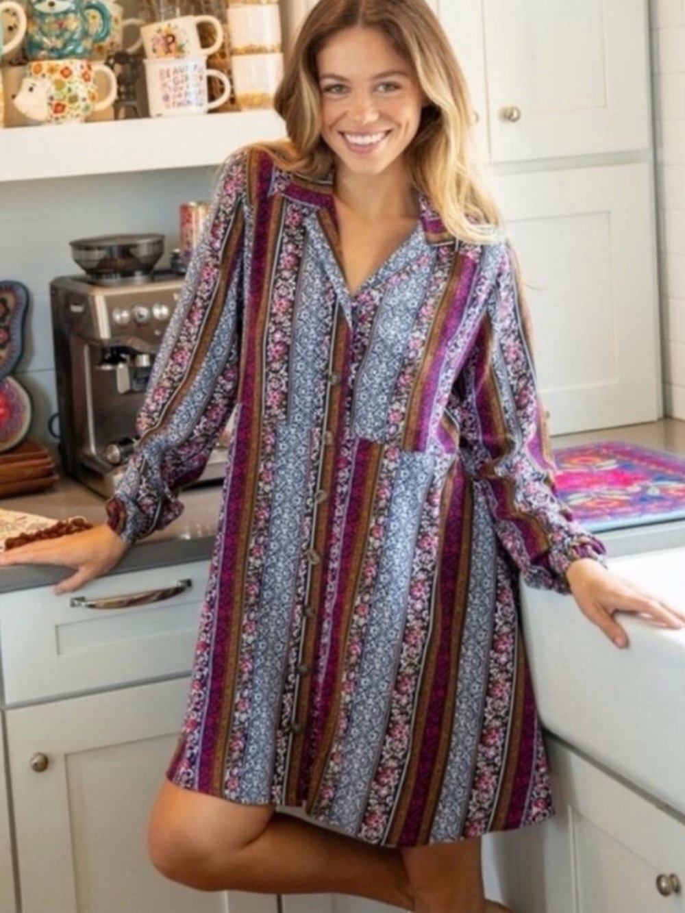 NATURAL LIFE Purple Floral Stripe Mini Dress